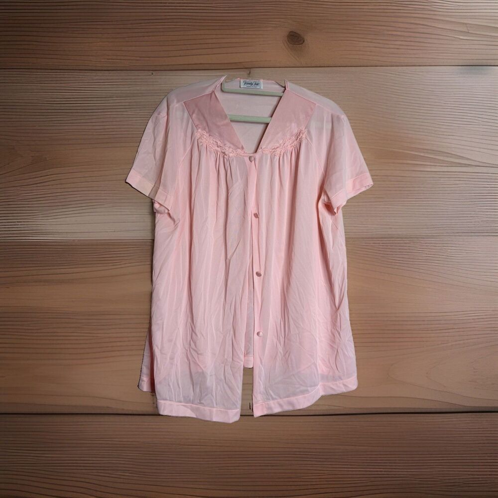 Vintage Vanity Fair Nylon Pajama Sleep Top Womens Large Pink Babydoll